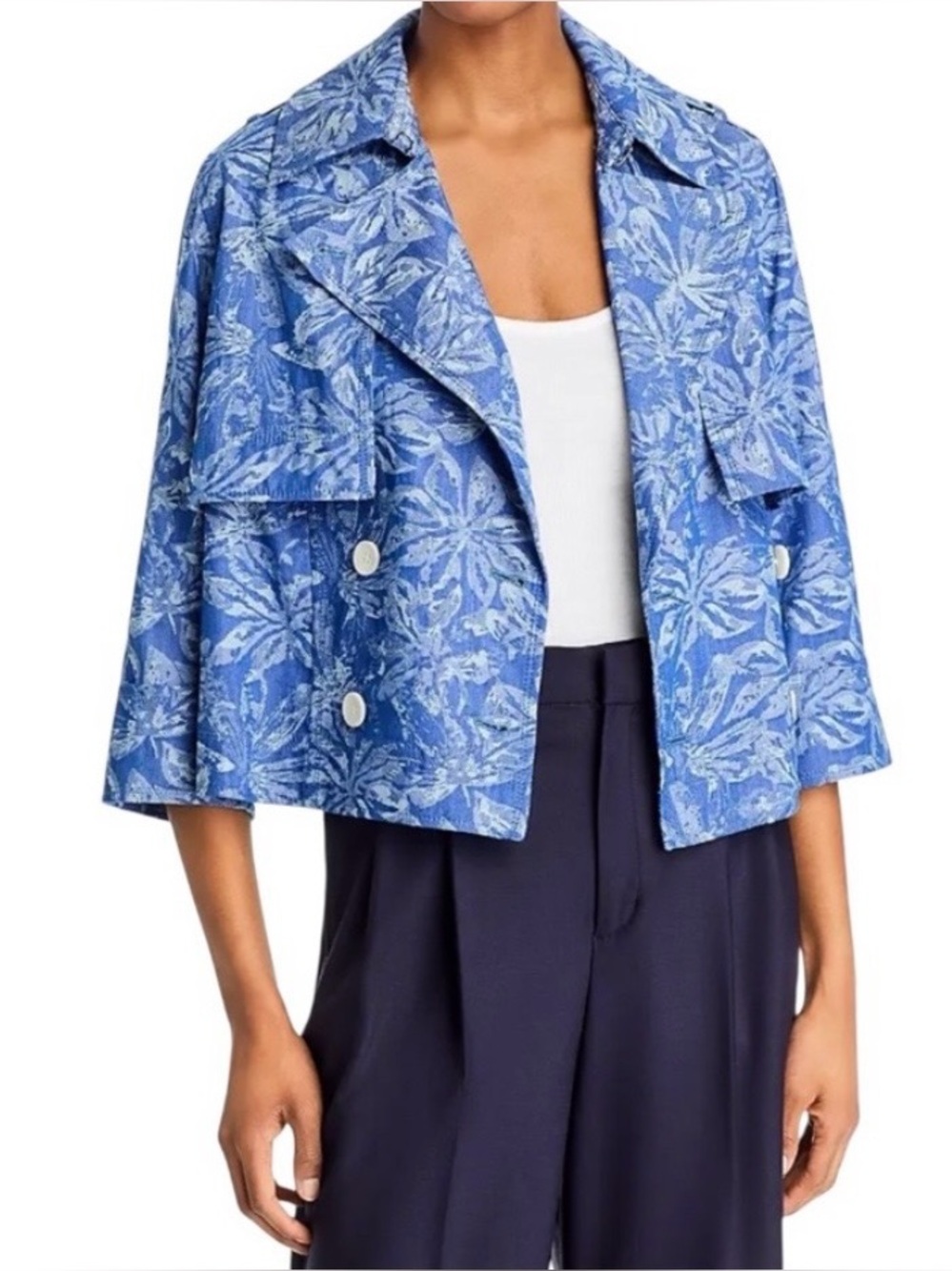 Derek Lam 10 Crosby Jacket Elijah Cropped Trench Jacket in Indigo Size lg
